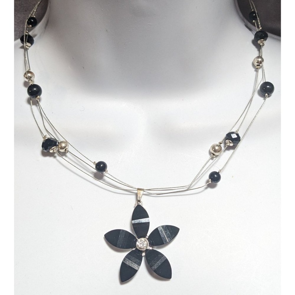 Black And Silver Celestial Flower Necklace